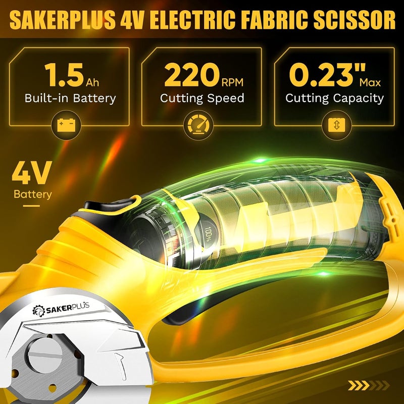 SakerPlus Cordless Electric Scissors, 4V Cardboard Cutter, Box Cutter Fabric Scissor with Safety Lock & LED Light, Rechargeable Power Rotary Cutters for Box Carpet Fabric Plastic Leather - Image 4